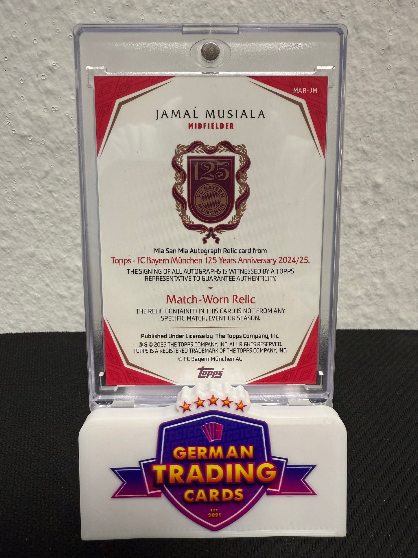 Jamal Musiala Match-Worn Relic Auto 19/49 - 2024-25 Topps FC Bayern München 125 Years Anniversary