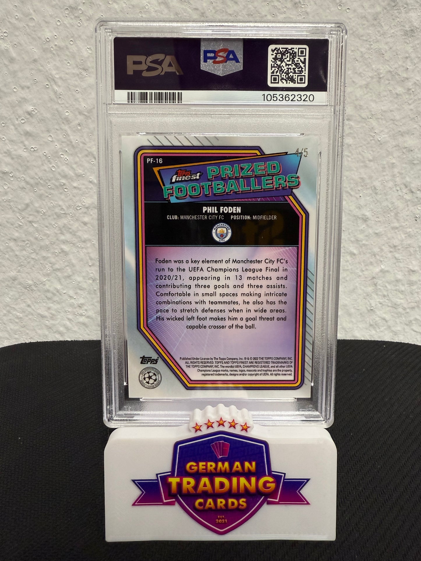 Phil Foden Prized Footballers 4/5 PSA 9 - 2021-22 Topps Finest UCL