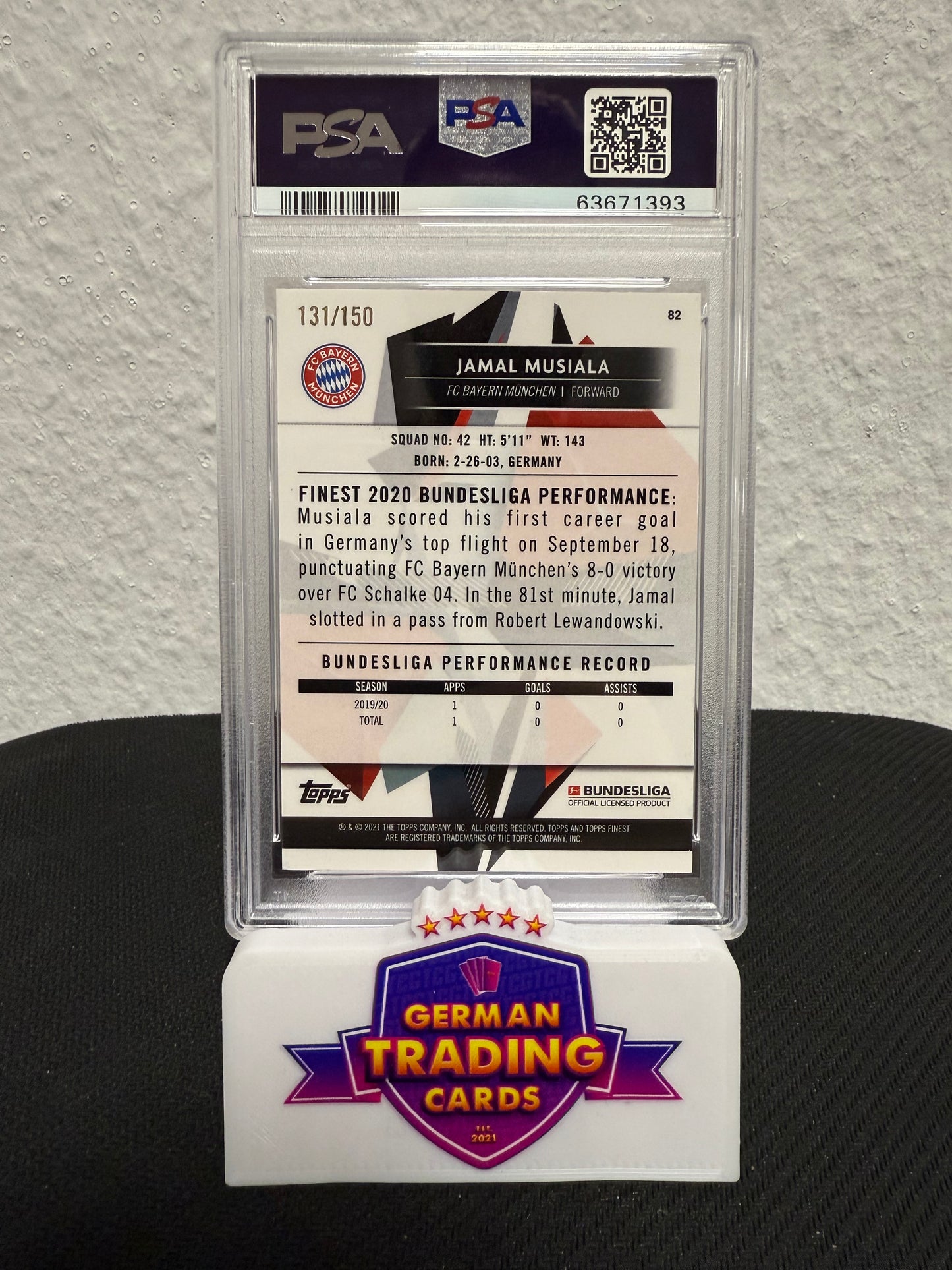 Jamal Musiala Rookie 131/150 PSA 10 - 2020-21 Topps Finest Bundesliga