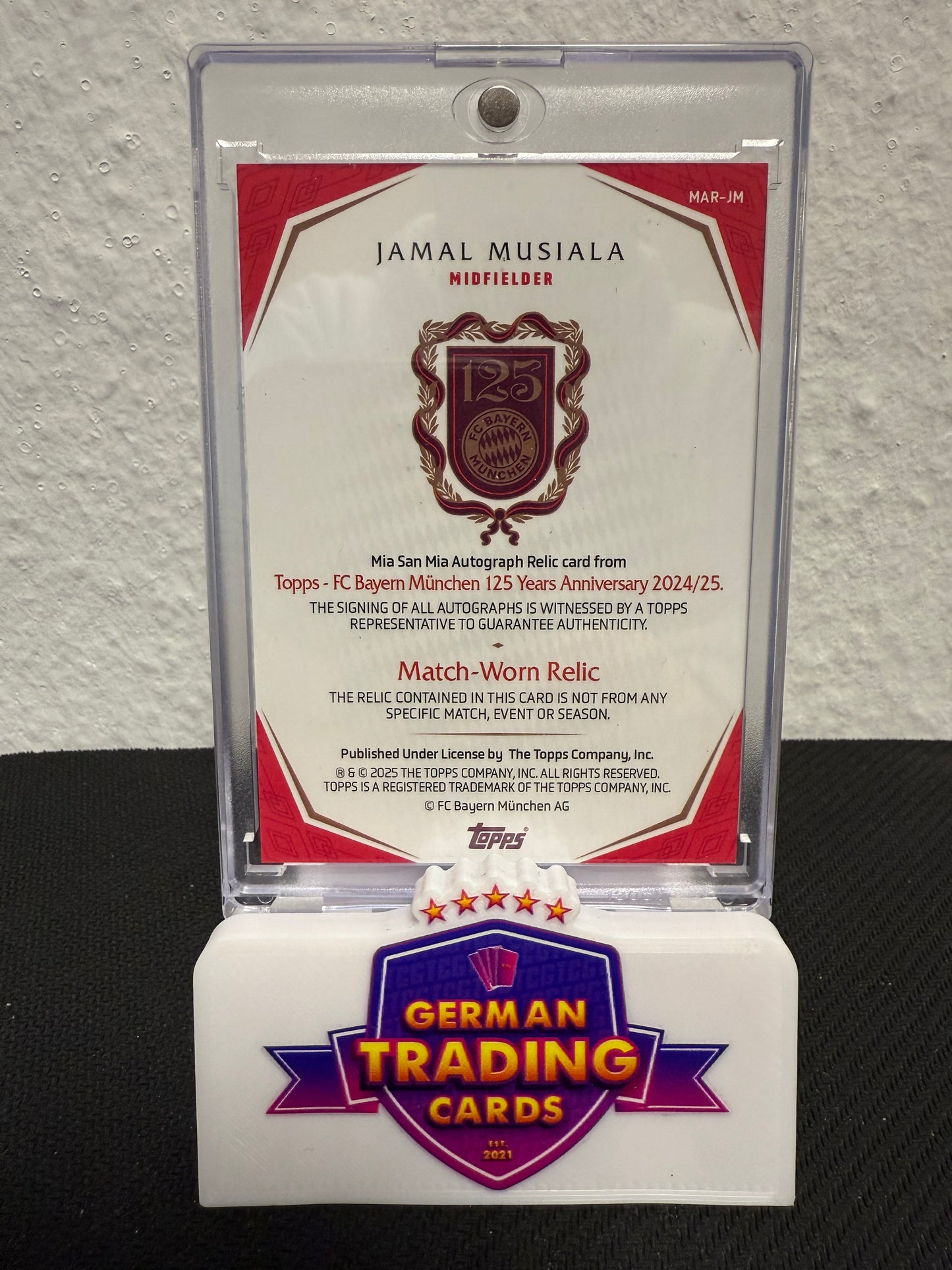 Jamal Musiala Match-Worn Relic Auto 29/49 - 2024-25 Topps FC Bayern München 125 Years Anniversary