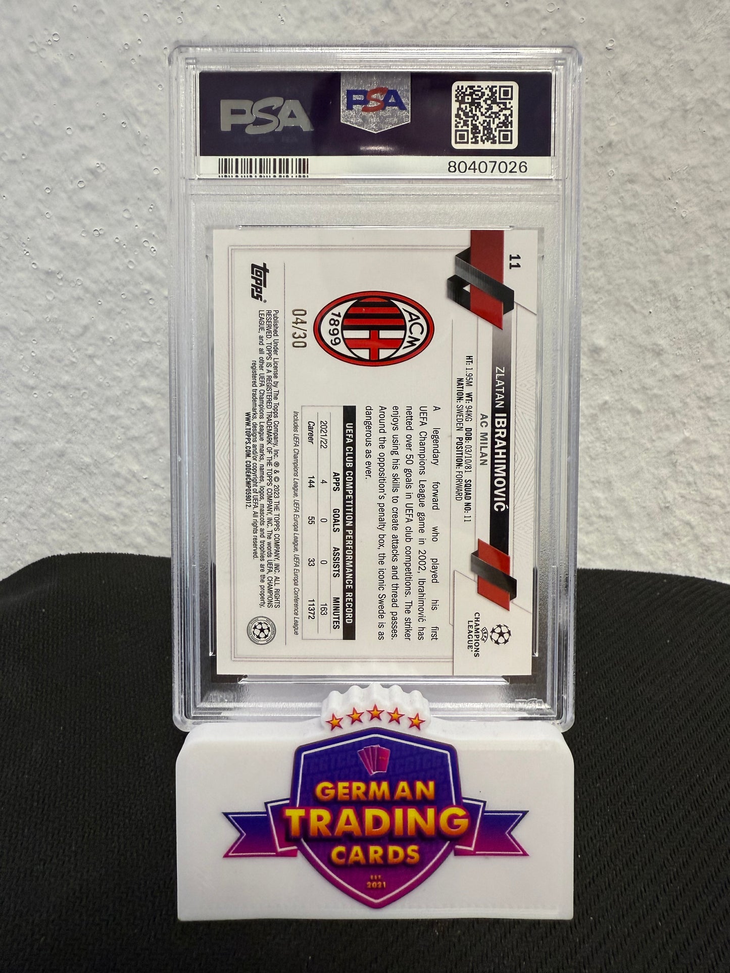 Zlatan Ibrahimovic 04/30 1st Edition PSA 9 - 2022-23 Topps UEFA CC 1st Edition