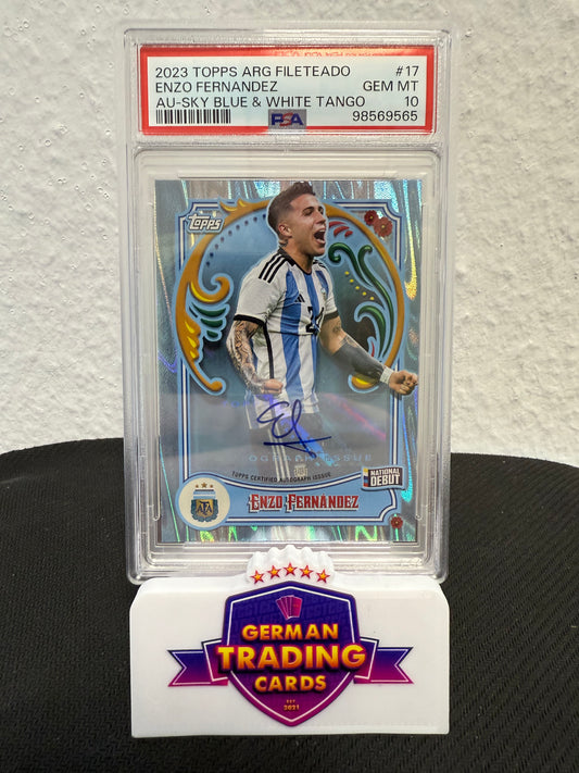 Enzo Fernandez Rookie Auto 64/99 PSA 10 - 2023 Topps Argentina Fileteado