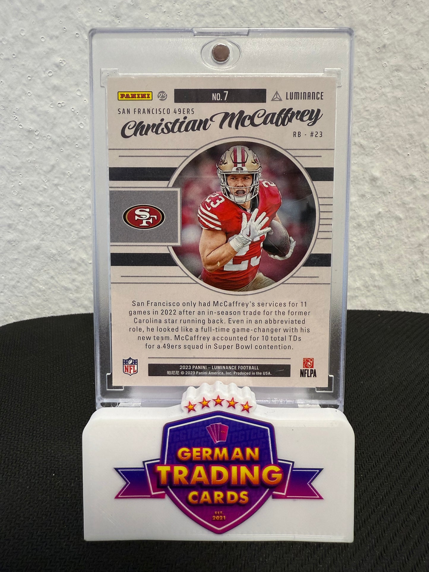 Christian McCaffrey Fuzion Case Hit SP - 2023 Panini Luminance Football