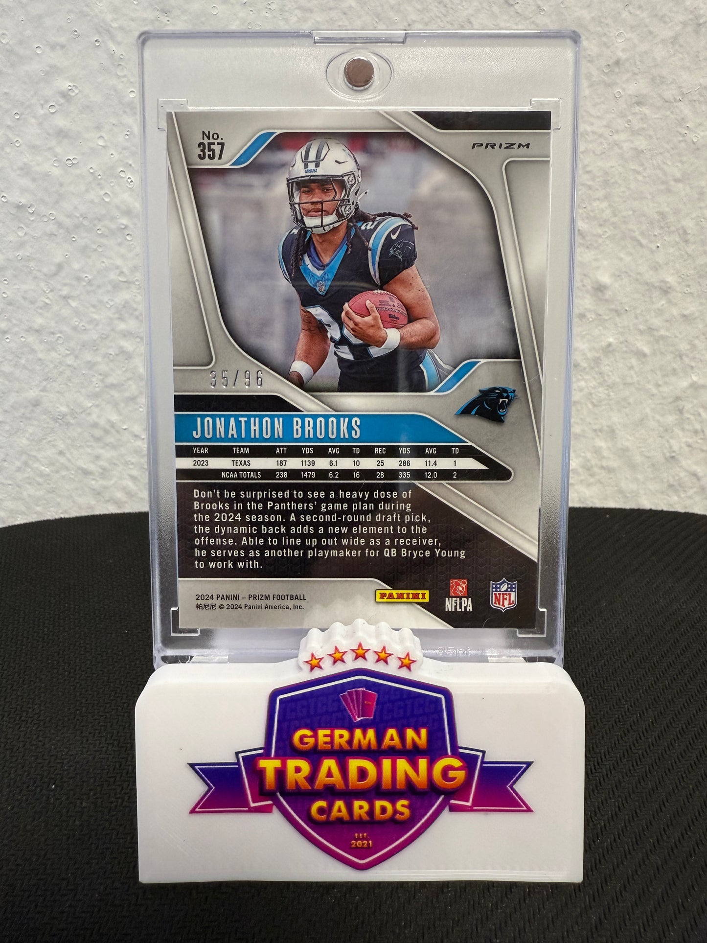 Jonathon Brooks Rookie Blue Sparkle 35/96 - 2024 Panini Prizm Football
