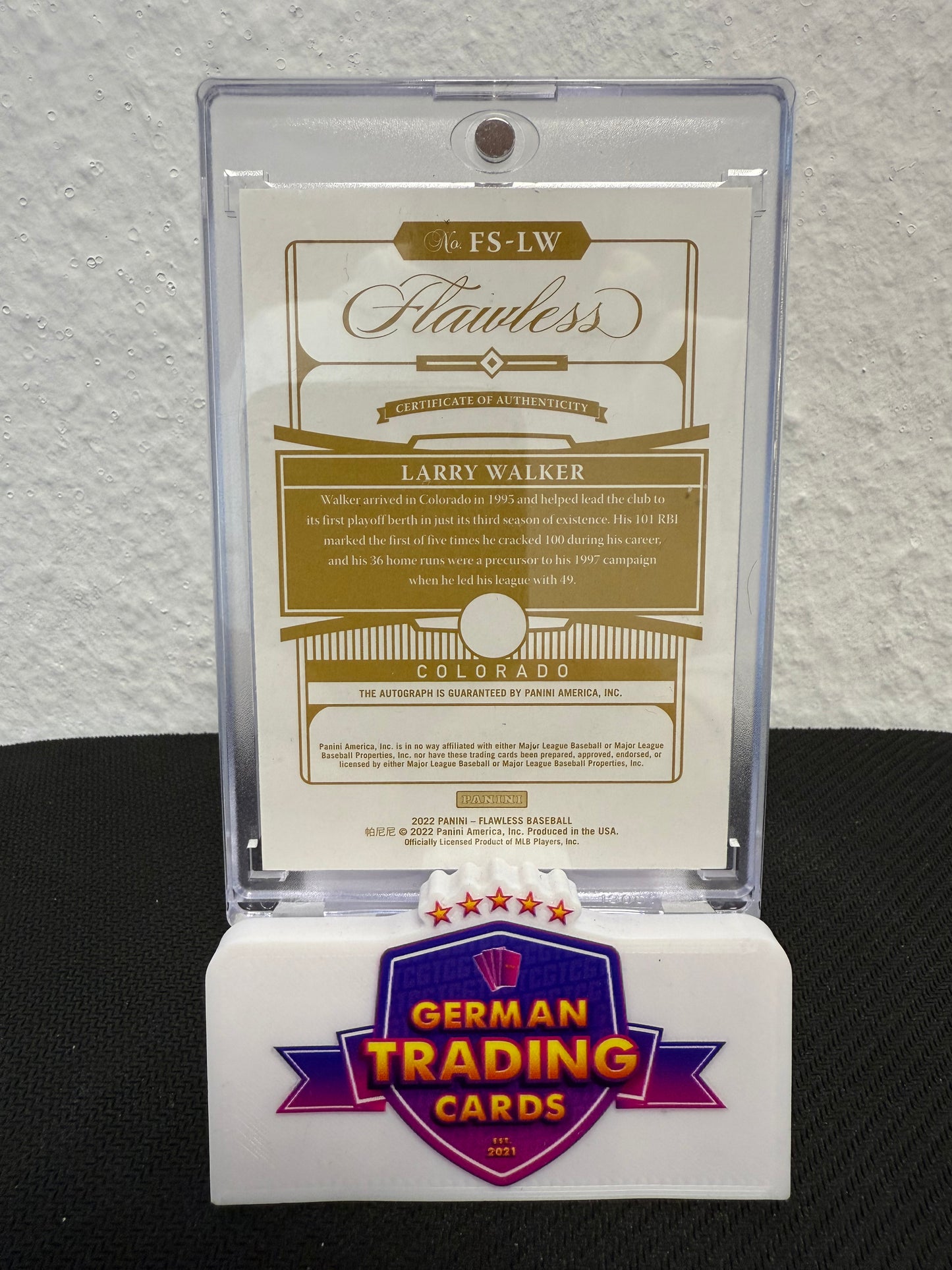 Larry Walker Auto 11/25 - 2022 Panini Flawless Baseball