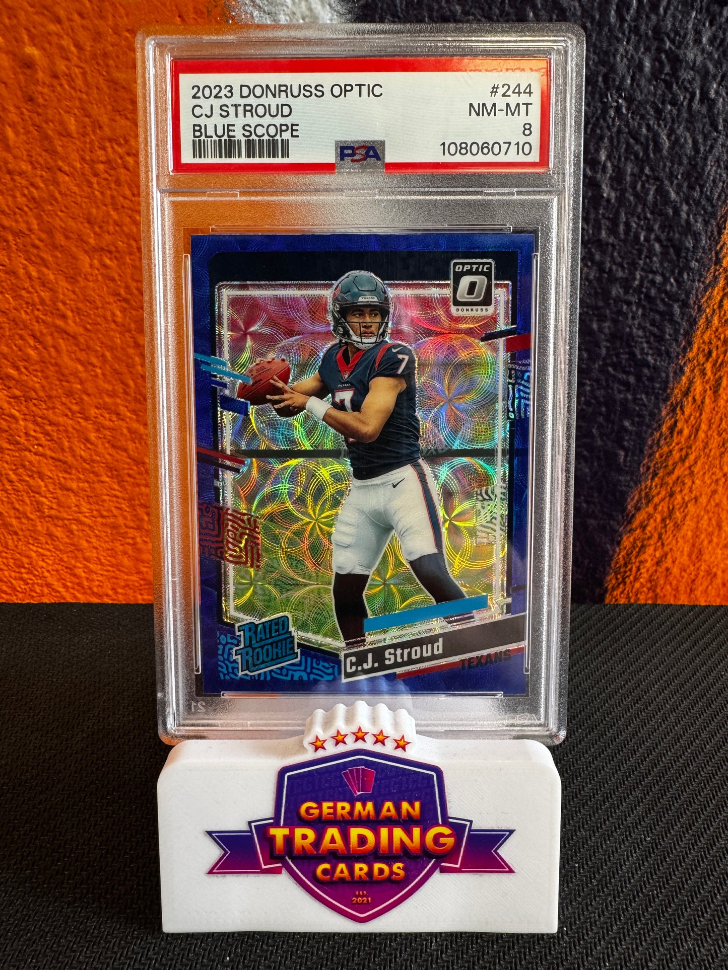 C.J. Stroud Rated Rookie Blue Scope PSA8 - Panini Donruss Optic 2023