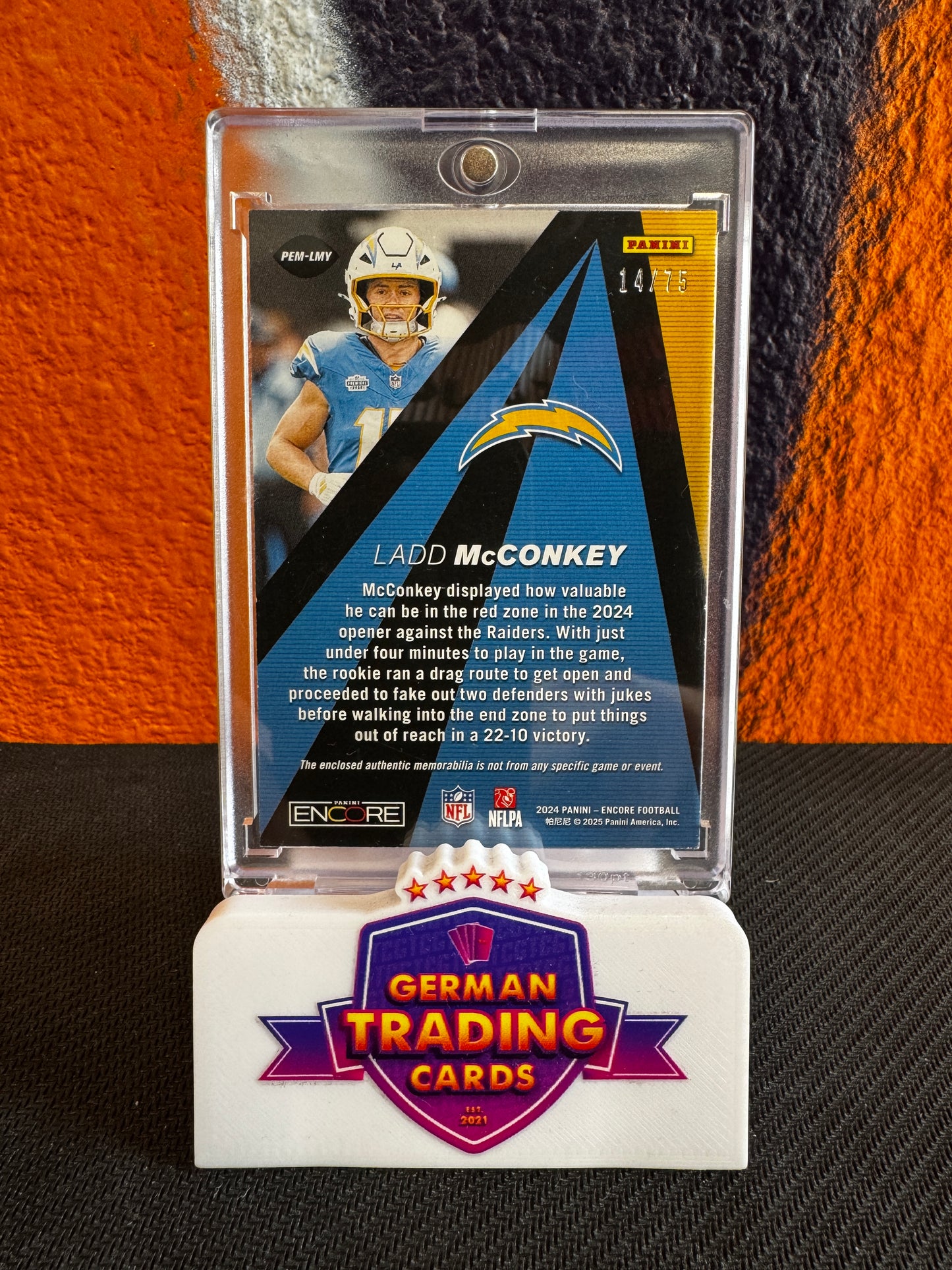 Ladd McConkey Rookie Pinnacle Xpress Patch 14/75 - Panini Encore 2024