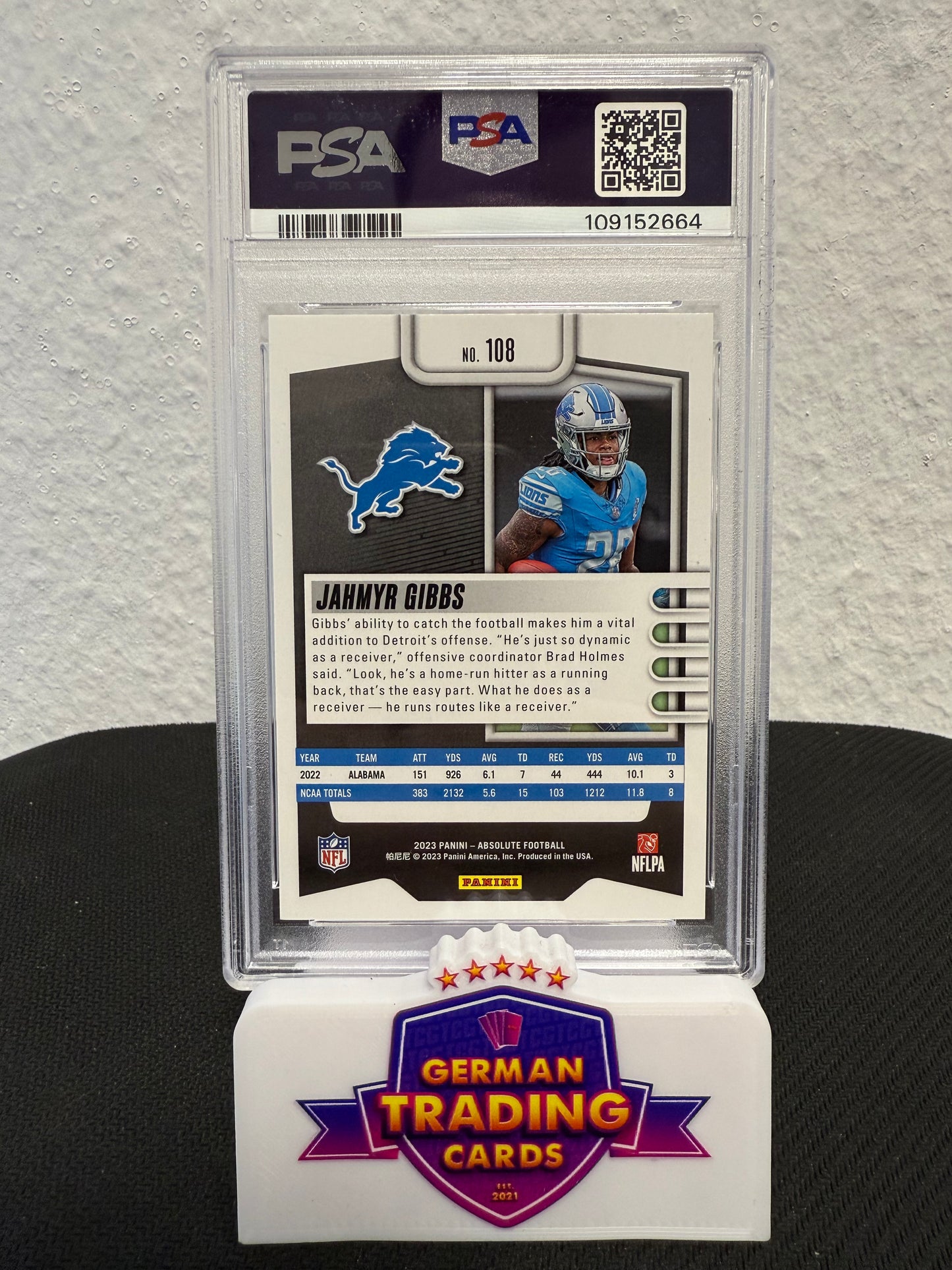 Jahmyr Gibbs Rookie 328/499 PSA 10 - 2023 Panini Absolute Football