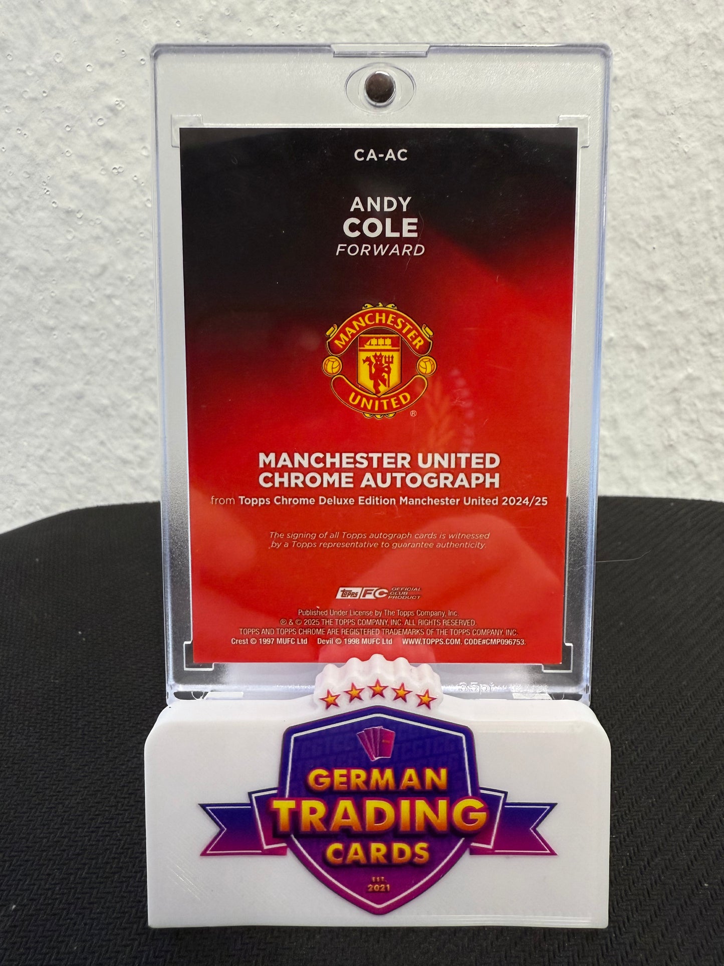 Andy Cole Auto 18/35 - 2024-25 Topps Chrome Deluxe Edition Manchester United