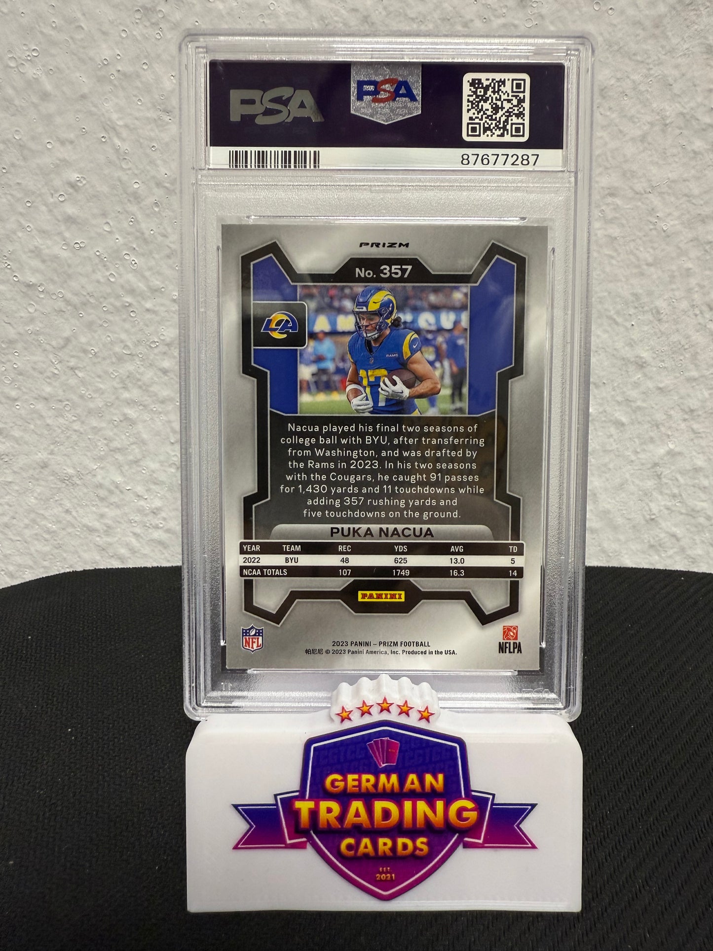 Puka Nacua Rookie Red White Blue PSA 10 - 2023 Prizm Football