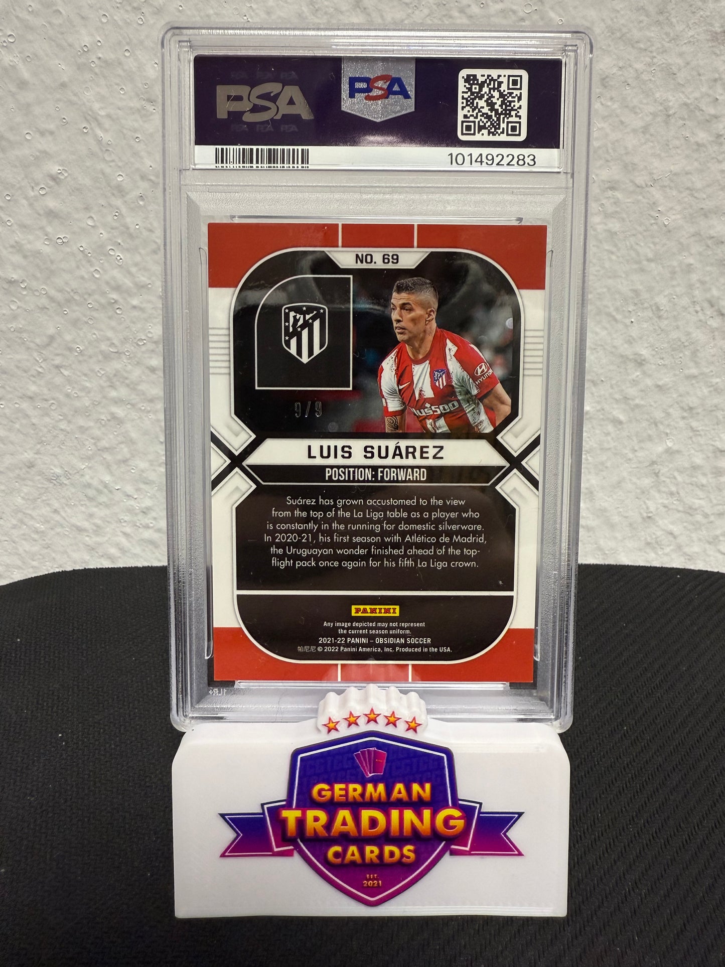Luis Suarez 9/9 Jersey Number PSA 9 - 2021-22 Obsidian Soccer