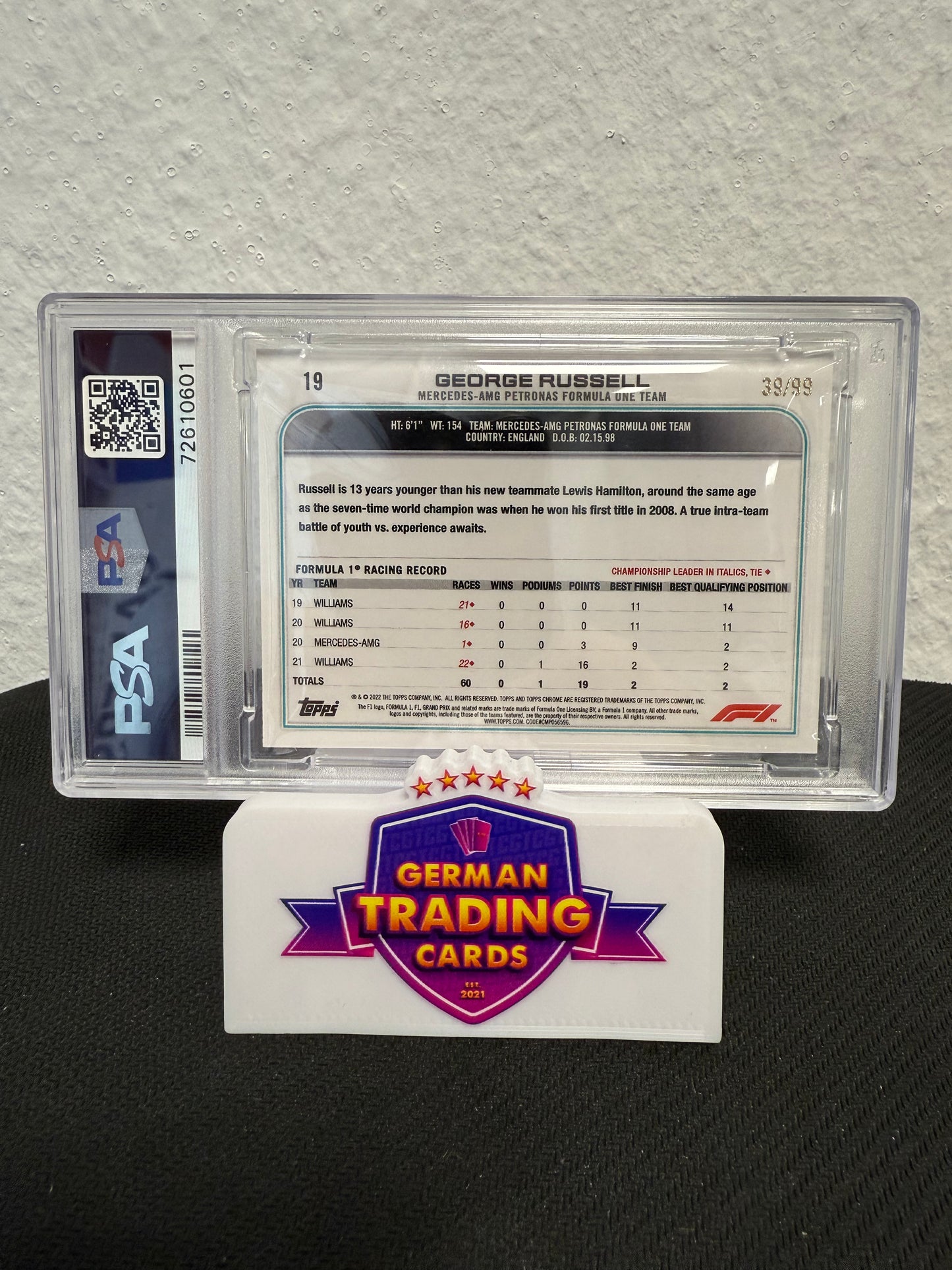 George Russell 39/99 PSA 10 - 2022 Topps Chrome Formula 1 - READ