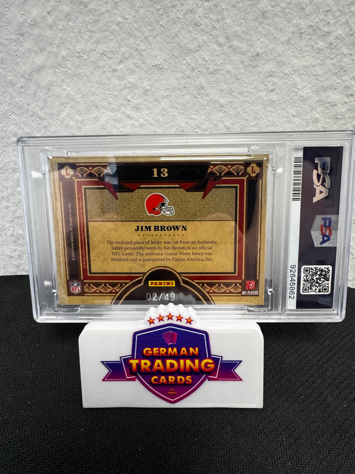 Jim Brown Game-Worn 02/49 PSA 9 - Panini Crown Royale 2010