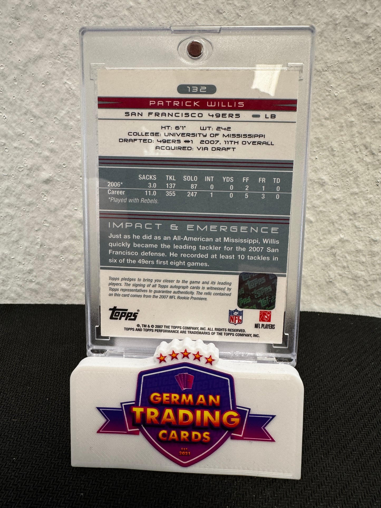Patrick Willis Rookie Patch Auto - 2007 Topps Performance
