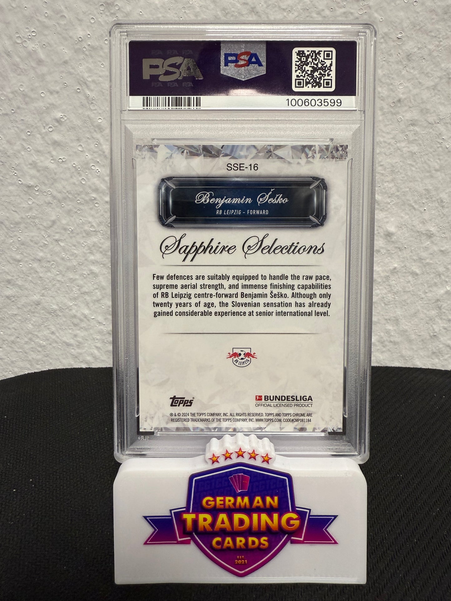 Benjamin Sesko Sapphire Selections 03/25 PSA 10 - 2023-24 Topps Sapphire Bundesliga
