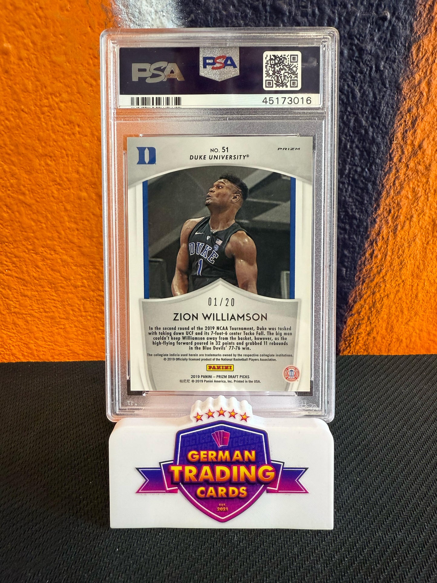 Zion Williamson Orange Pulsar Prizm 01/20 PSA10 - Panini Prizm Draft Picks 2019
