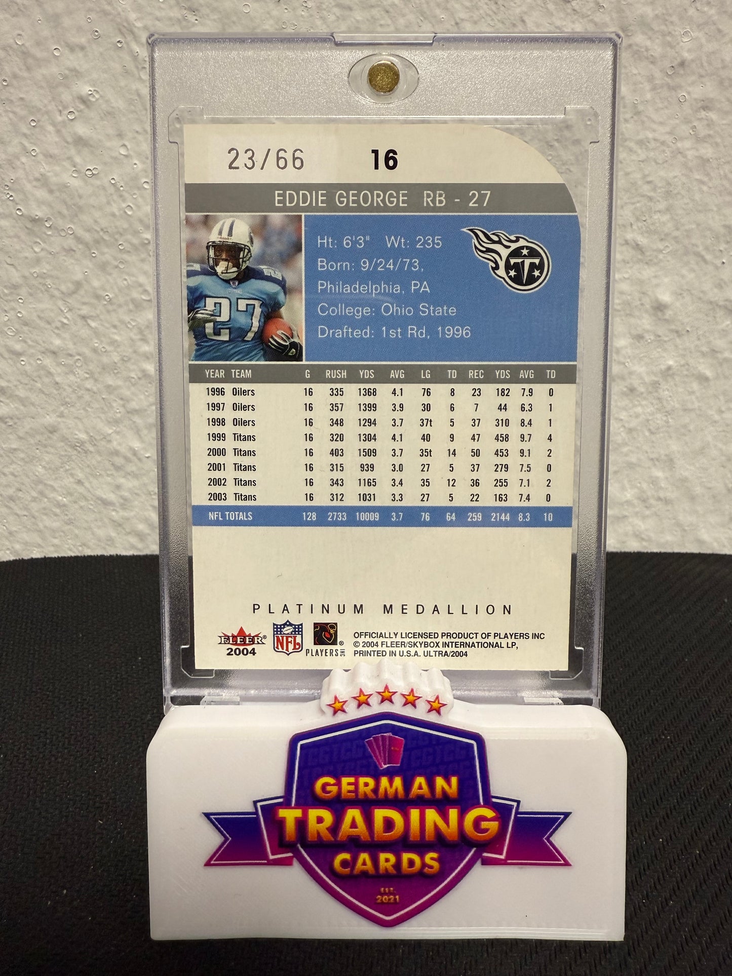 Eddie George Platinum Medallion 23/66 - 2004 Fleer Ultra Premium