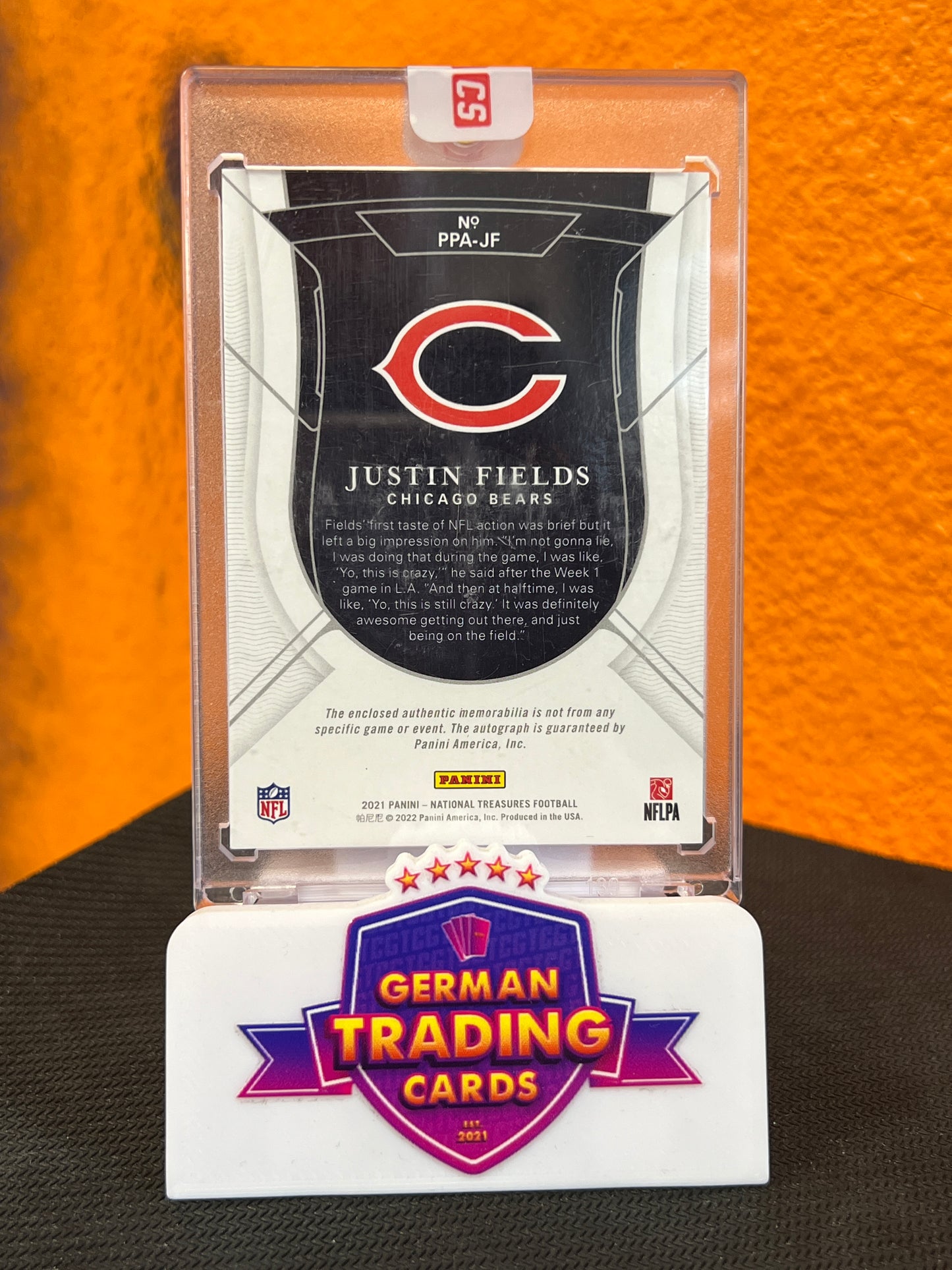Justin Fields Prodigy Rookie Patch On-Card Auto 02/99 - Panini National Treasures 2021