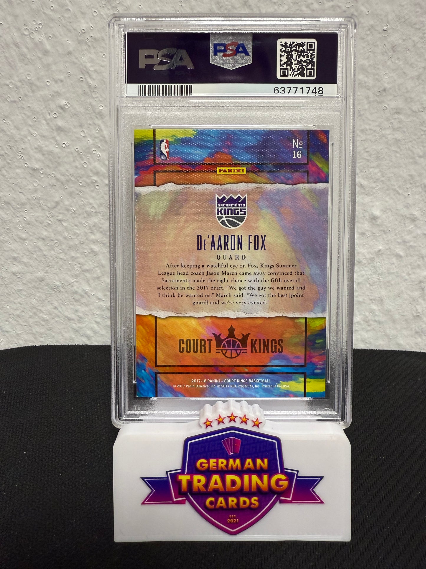 De‘Aaron Fox Rookie Aurora SSP PSA 9 - 2017-18 Panini Court Kings Basketball