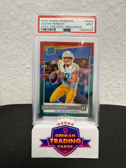 Justin Herbert Rookie Optic Preview Red/Green PSA 9 - 2020 Panini Donruss