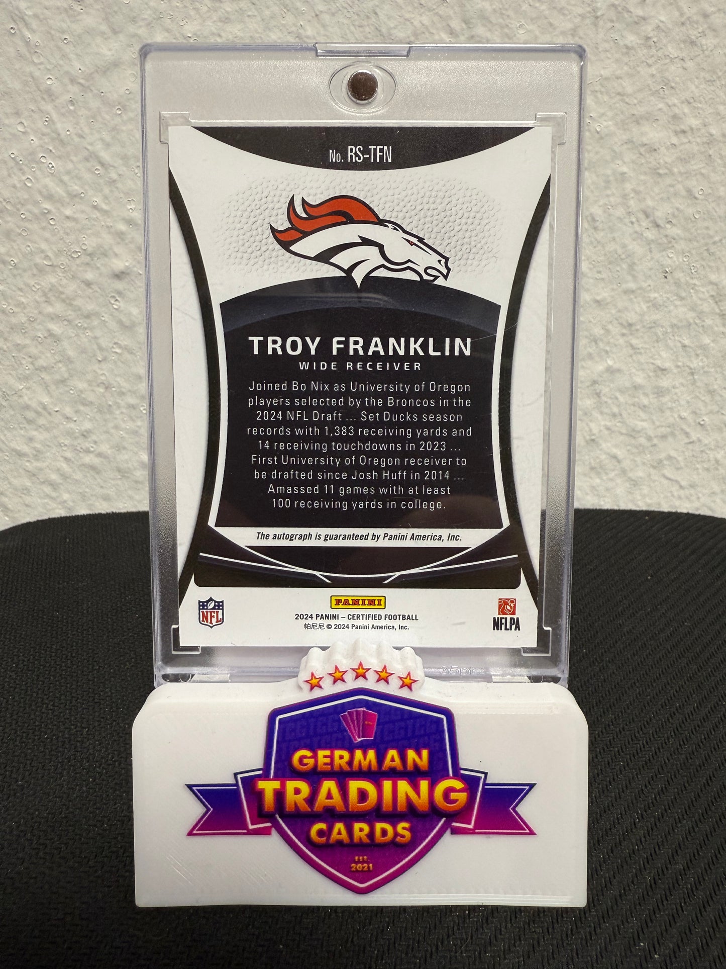 Troy Franklin Rookie Auto 17/25 - 2024 Panini Certified Football