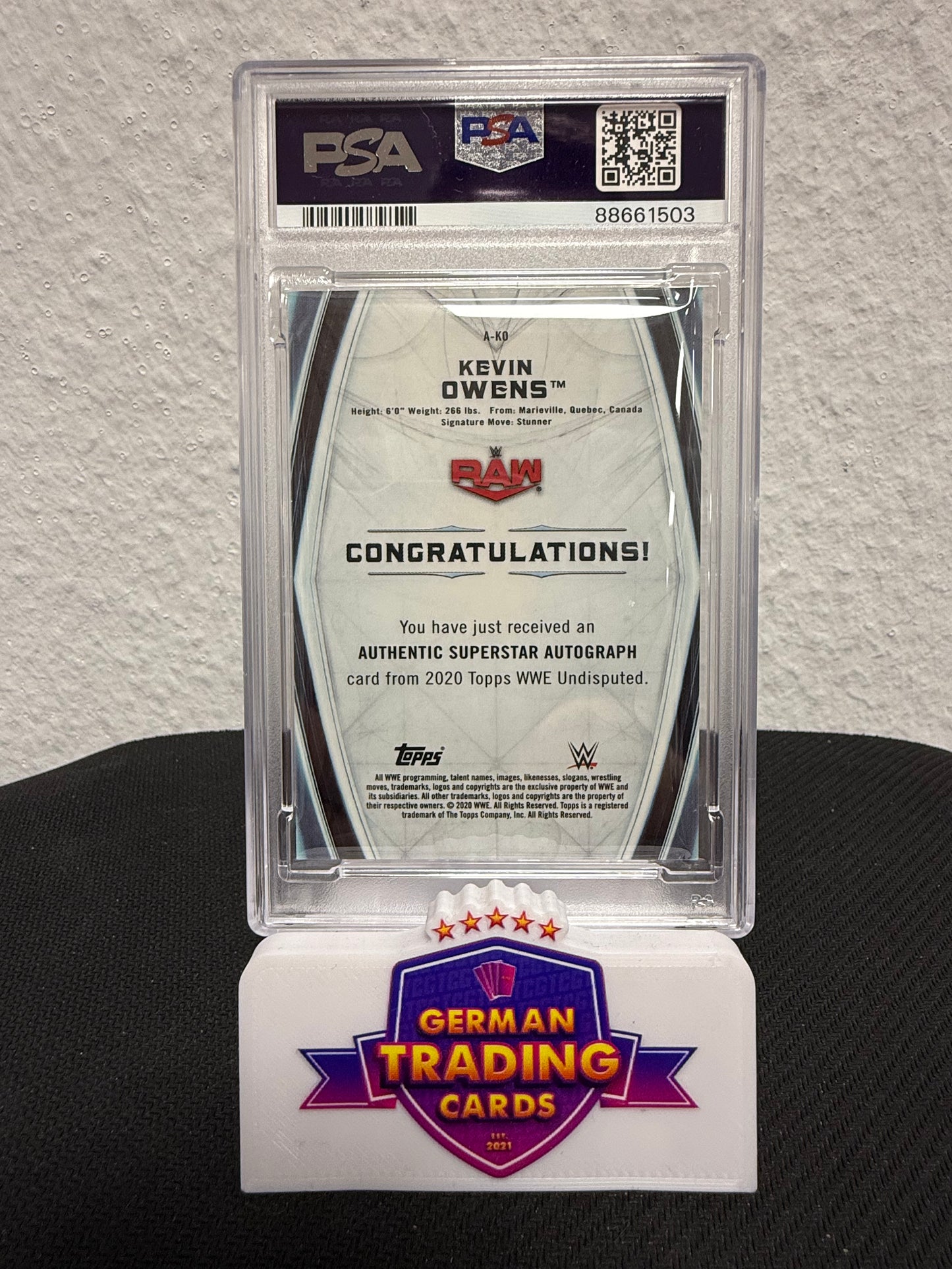 Kevin Owens on Card Auto 40/99 PSA 10 - 2020 Topps WWE Undisputed
