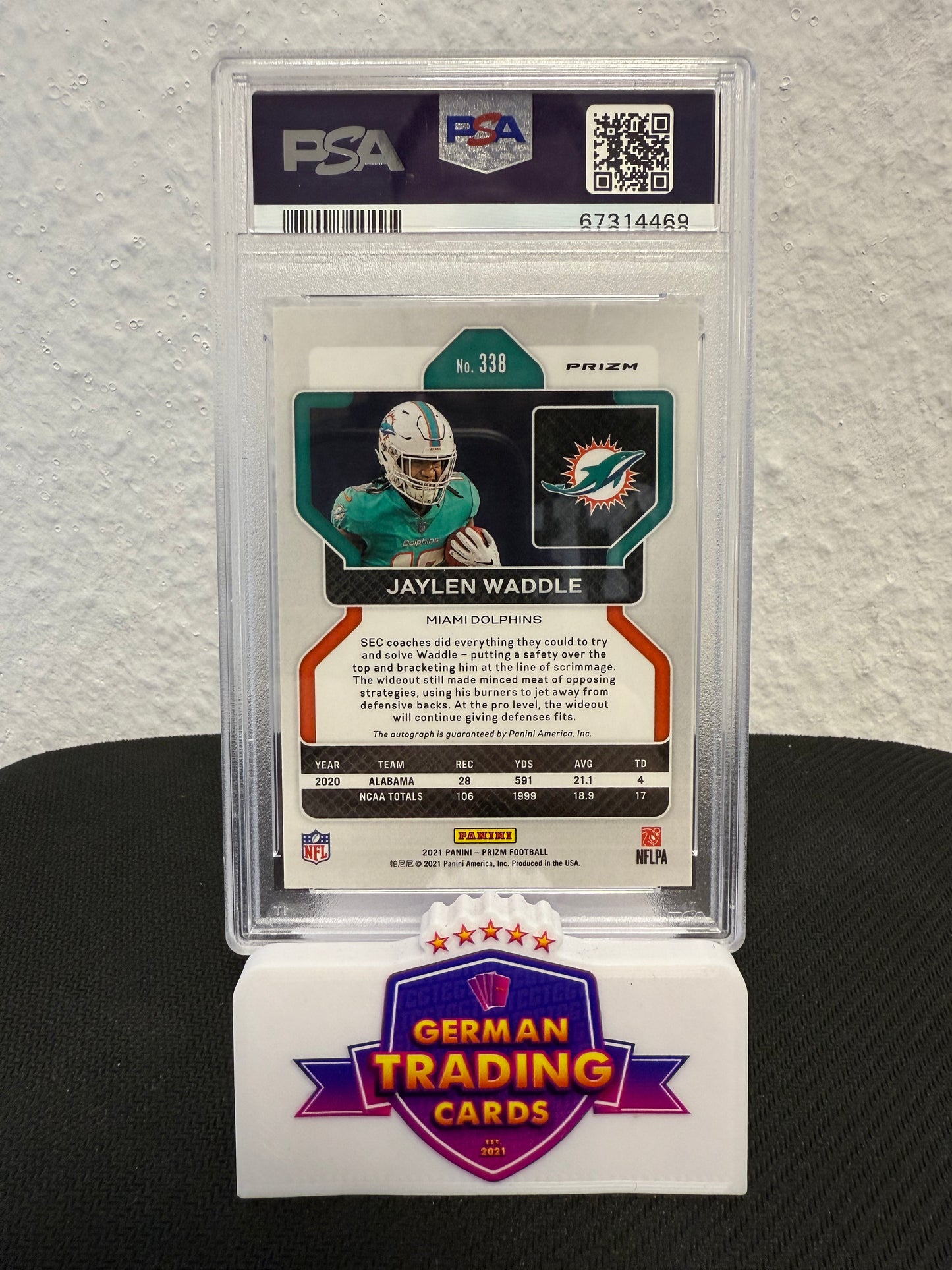 Jaylen Waddle Rookie Auto PSA 9 - 2021 Panini Prizm No Huddle Football
