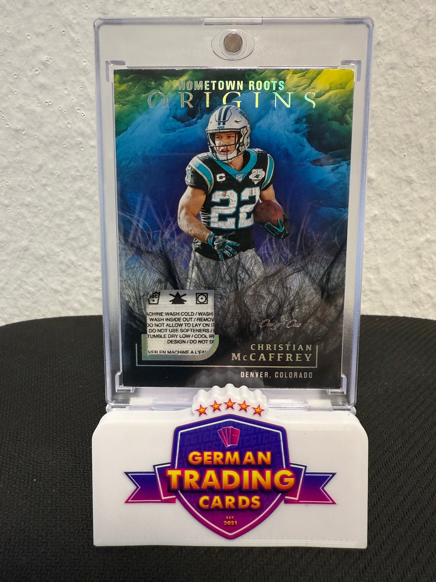 Christian McCaffrey Hometown Roots Laundry Tag 1/1 - 2020 Panini Origins Football