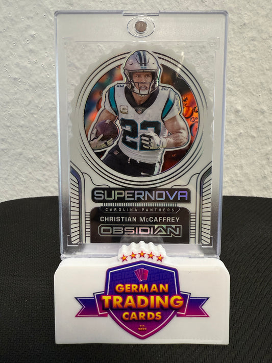 Christian McCaffrey Supernova Electric Etch Contra Case HIT SSP - 2021 Panini Obsidian Football
