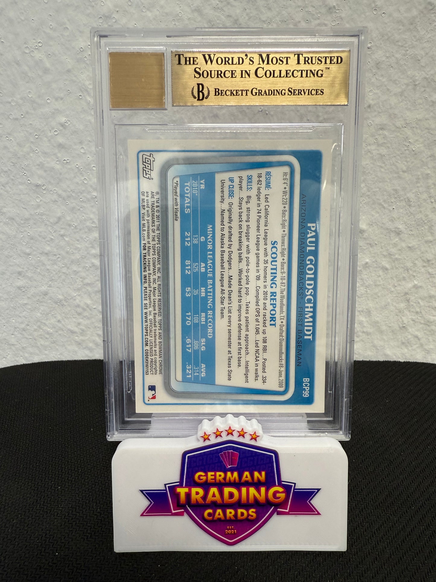 Paul Goldschmidt Prospects Auto BGS 9.5 / Auto 10 - 2011 Bowman Chrome Baseball