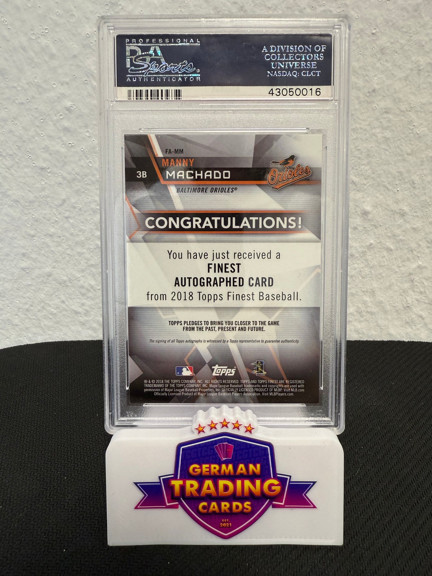 Manny Machado Auto PSA 10 - 2018 Topps Finest Baseball