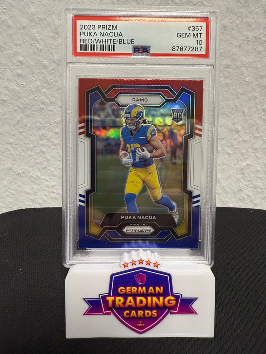 Puka Nacua Rookie Red White Blue PSA 10 - 2023 Prizm Football