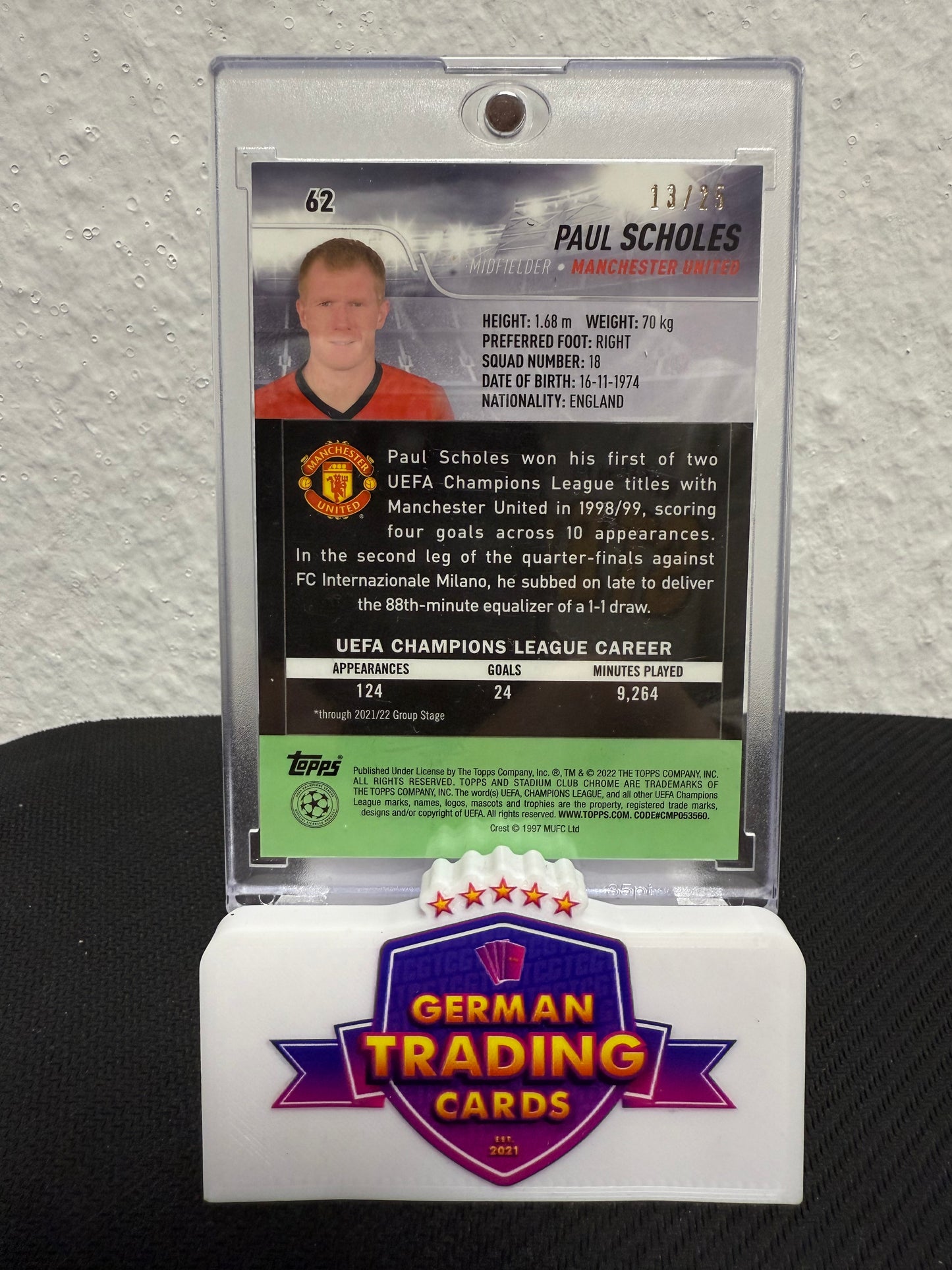 Paul Scholes 13/25 - 2021-22 Topps Stadium Club Chrome