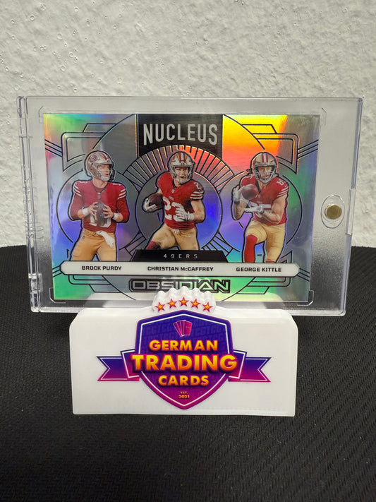 Brock Purdy / Christian McCaffrey / George Kittle Nucleus 02/99 - 2024 Panini Obsidian Football