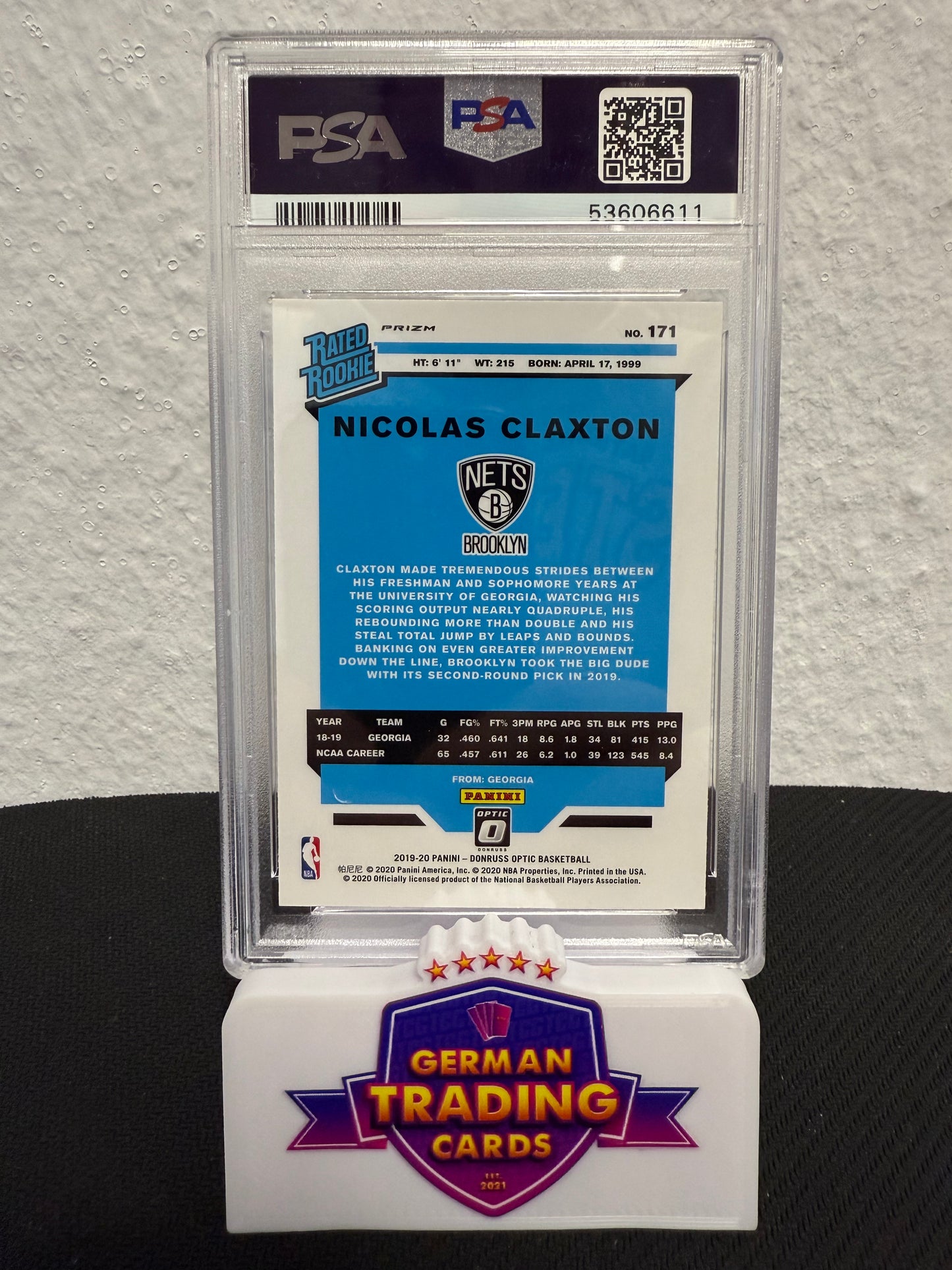 Nicolas Claxton Rated Rookie Holo PSA 10 - 2019-20 Panini Donruss Optic Basketball