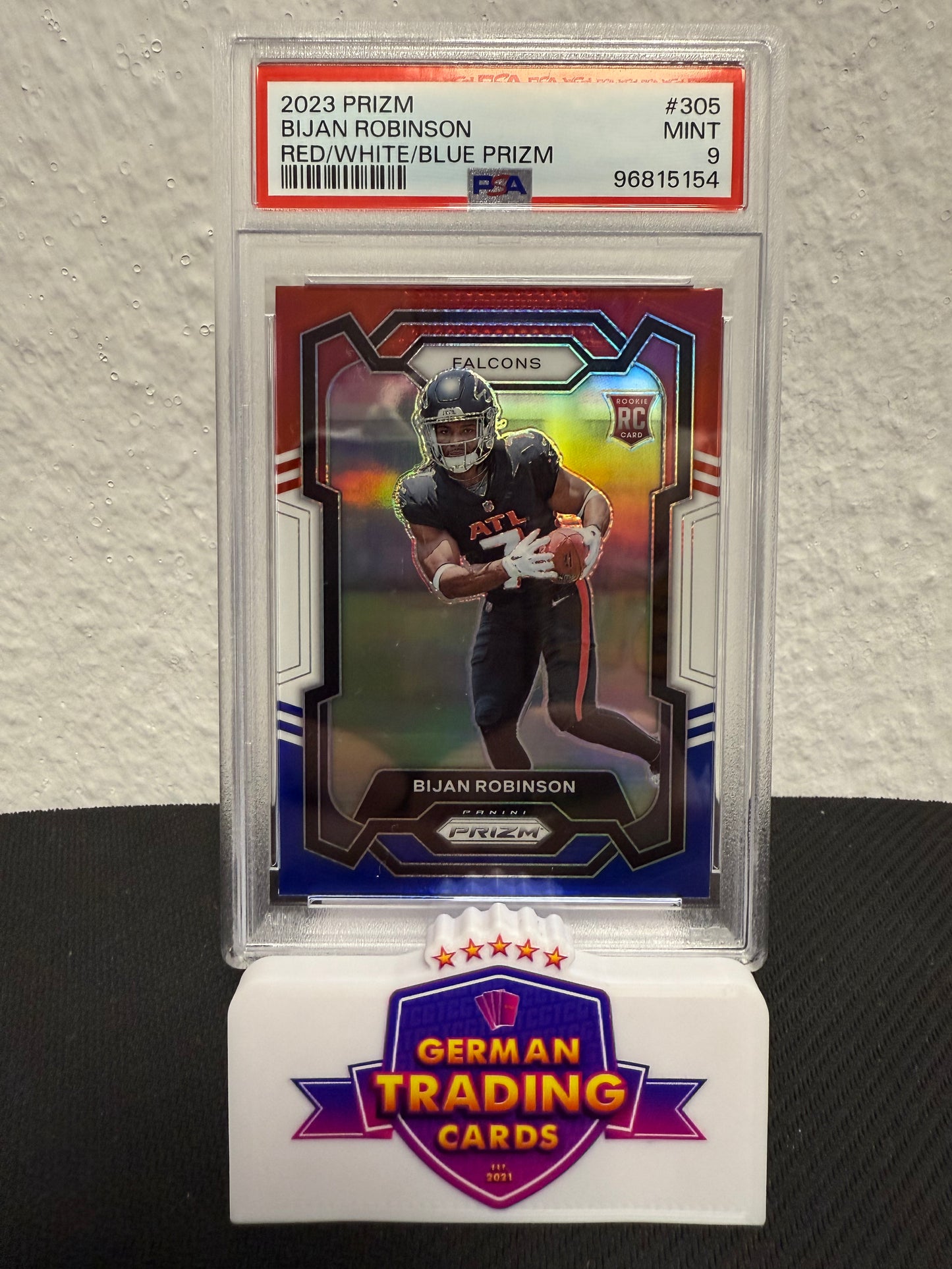 Bijan Robinson Rookie Prizm Red/White/Blue PSA 9 - 2023 Panini Prizm Football