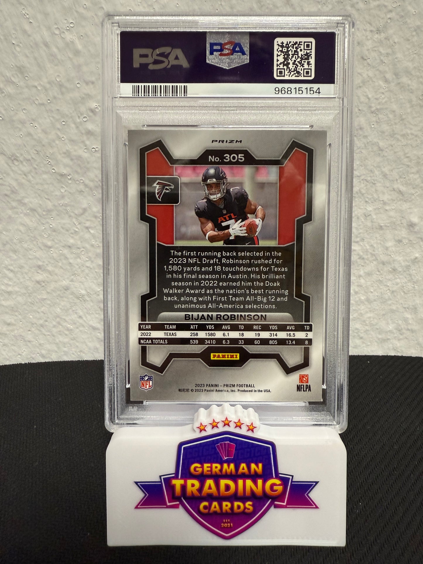 Bijan Robinson Rookie Prizm Red/White/Blue PSA 9 - 2023 Panini Prizm Football