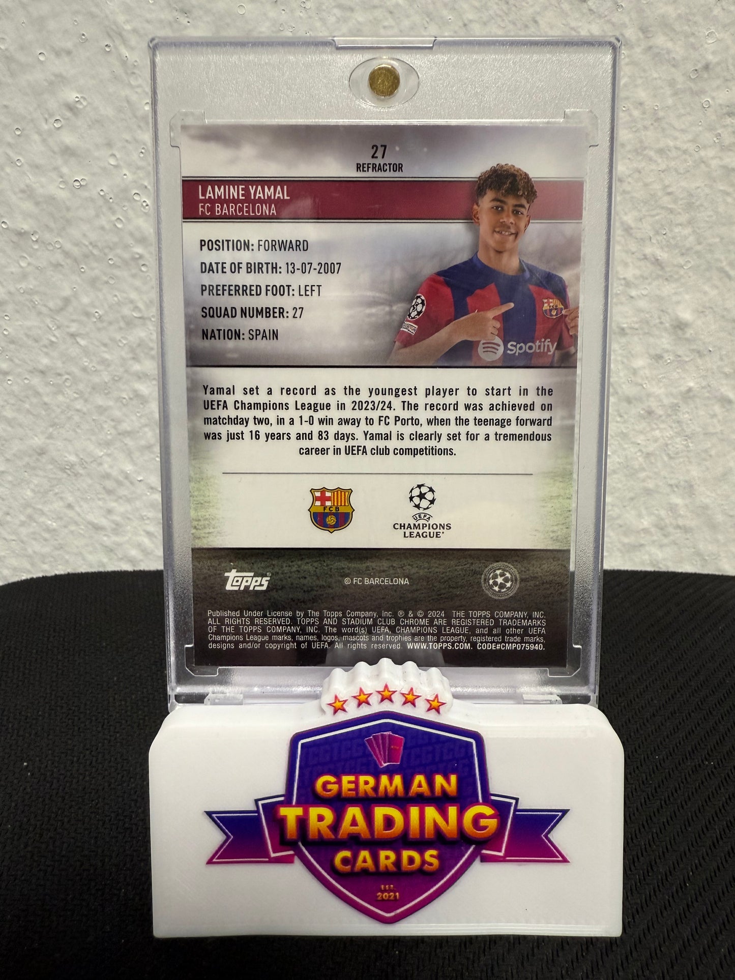 Lamine Yamal Rookie Refractor - 2023-24 Topps Stadium Club Chrome UCL