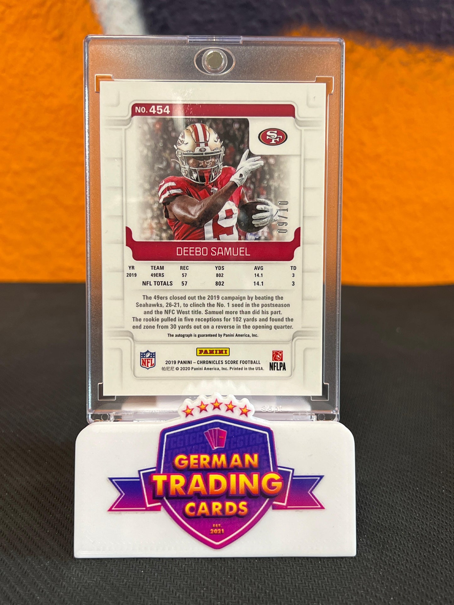 Deebo Samuel Rookie First Down Auto 09/10 - Panini Chronicles 2019