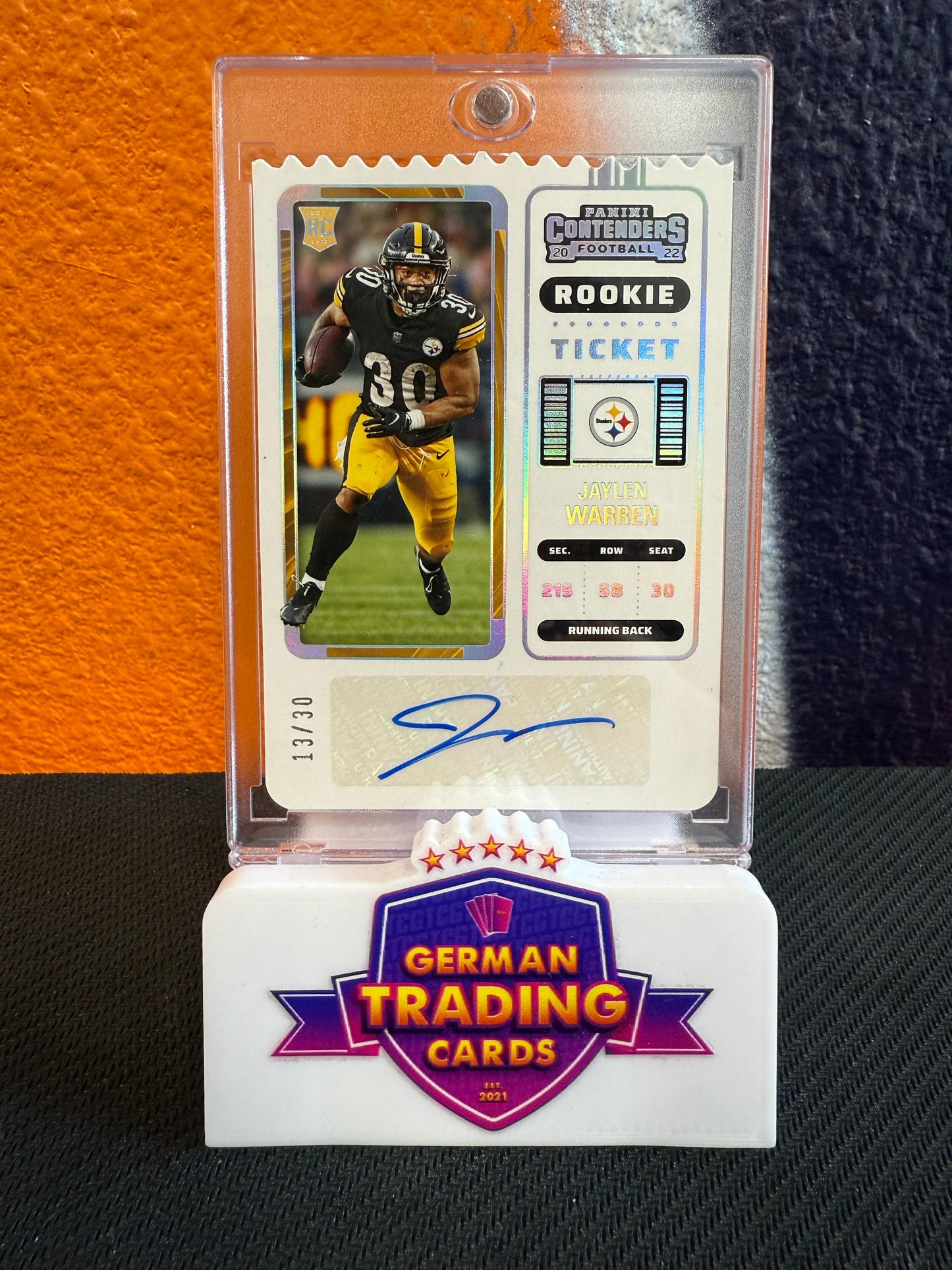 Jaylen Warren Rookie Ticket Stub Auto 13/30 - Panini Contenders 2022