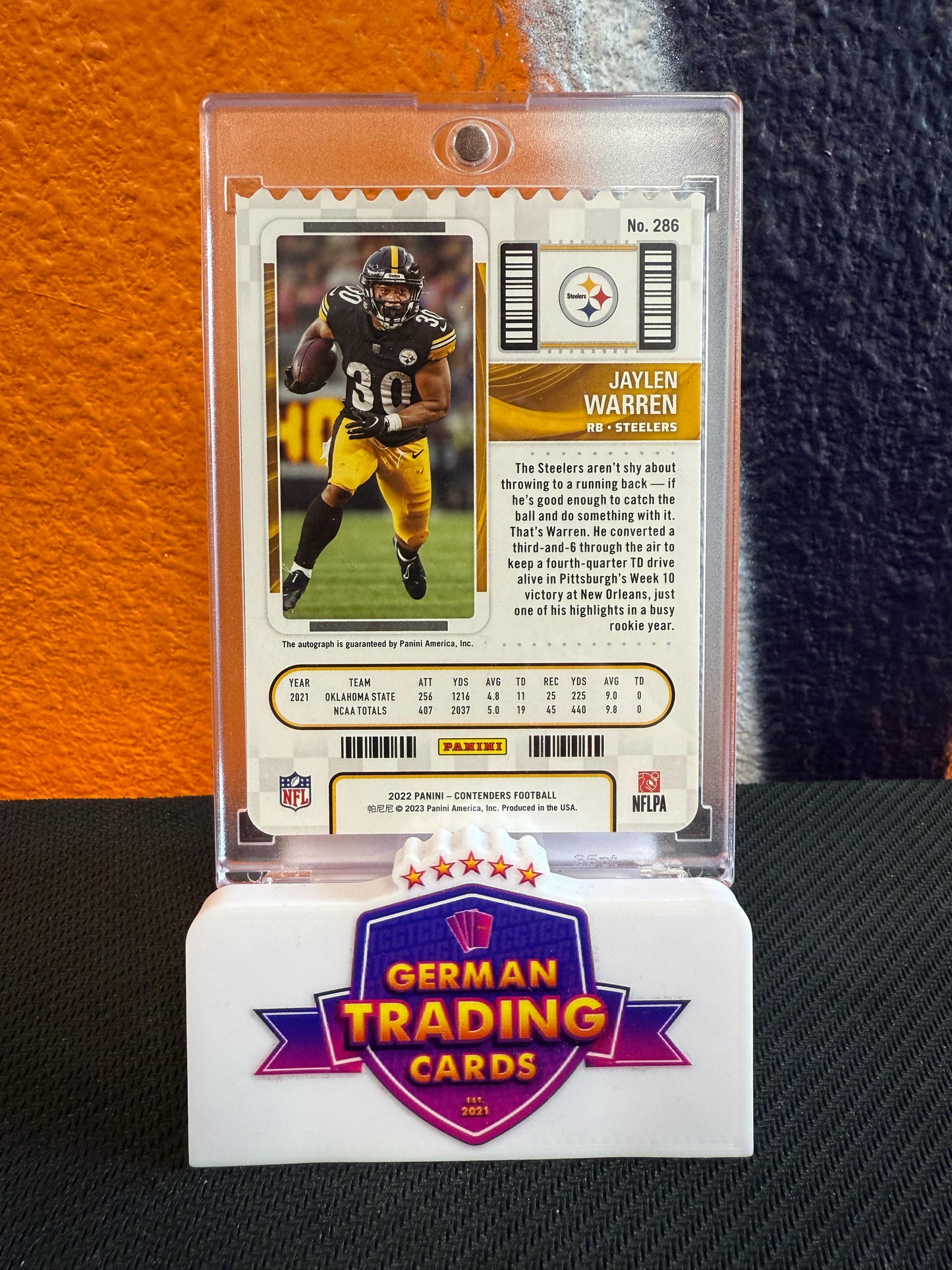 Jaylen Warren Rookie Ticket Stub Auto 13/30 - Panini Contenders 2022