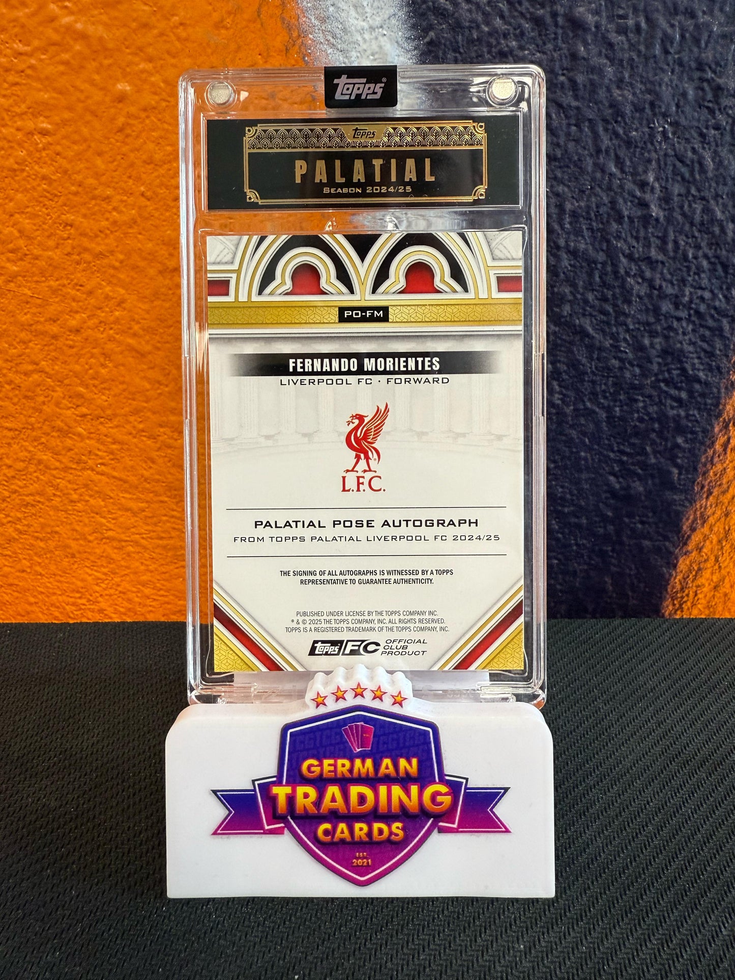 Fernando Morientes Palatial Pose Orange Auto 07/25 - Topps Palatial Liverpool FC 2024-25