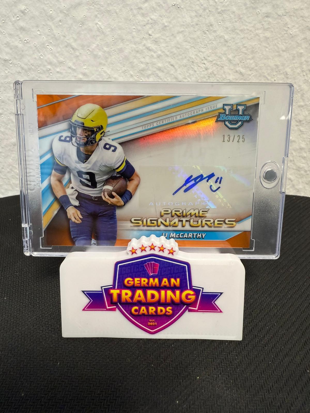 JJ McCarthy Prime Signatures Auto 13/25 - 2021-22 Topps Bowman U