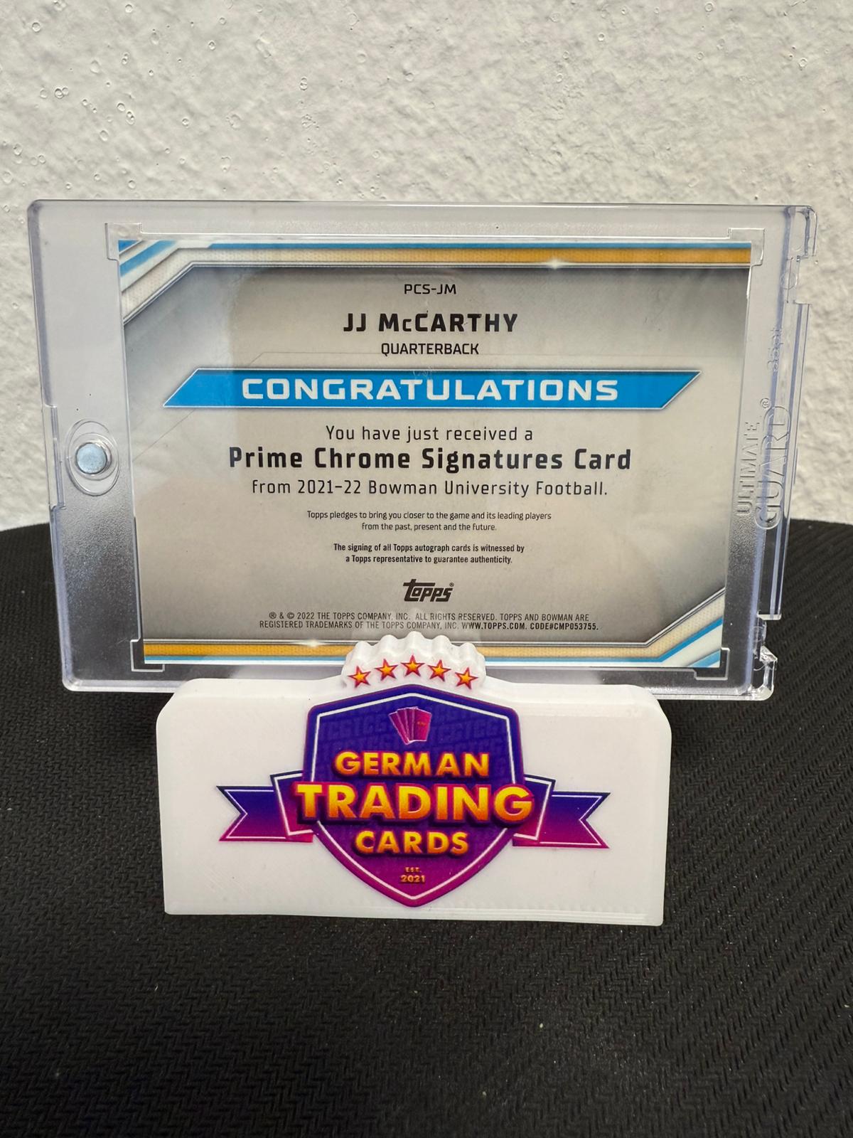 JJ McCarthy Prime Signatures Auto 13/25 - 2021-22 Topps Bowman U